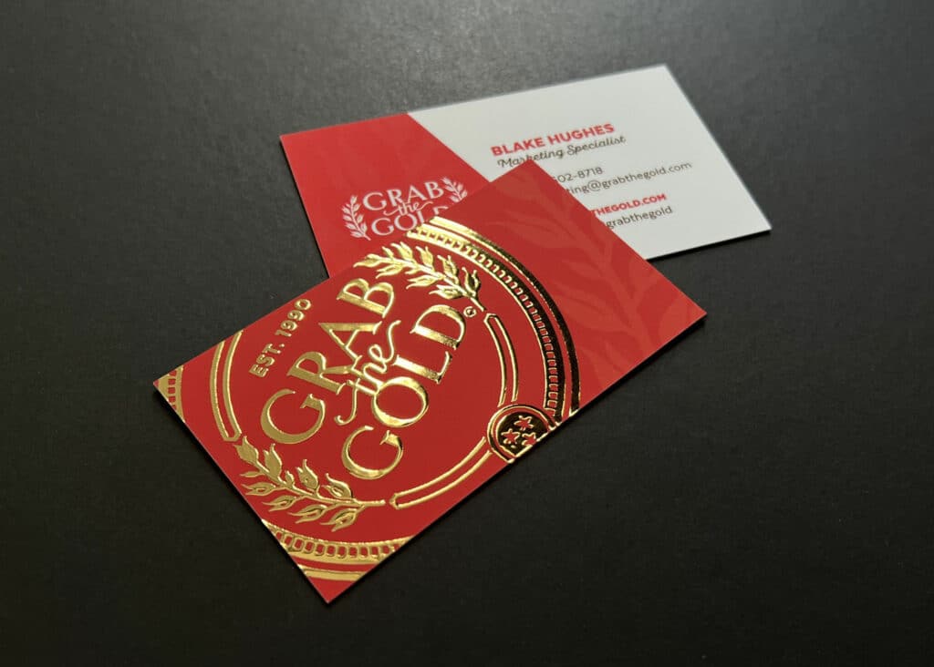 Giant Creative Commerce Grab The Gold Foil Embpssed Business Card Sample 01