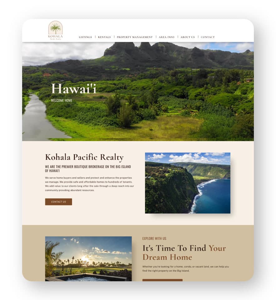 Giant Creative Commerce Website Sample Kohala Pacific Realty Website After